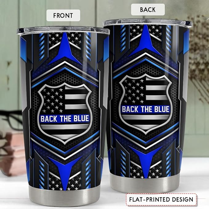 SANDJEST Back The Blue Tumbler 20oz Police Gifts for Men Stainless Steel Insulated Tumblers Coffee Travel Mug Cup
