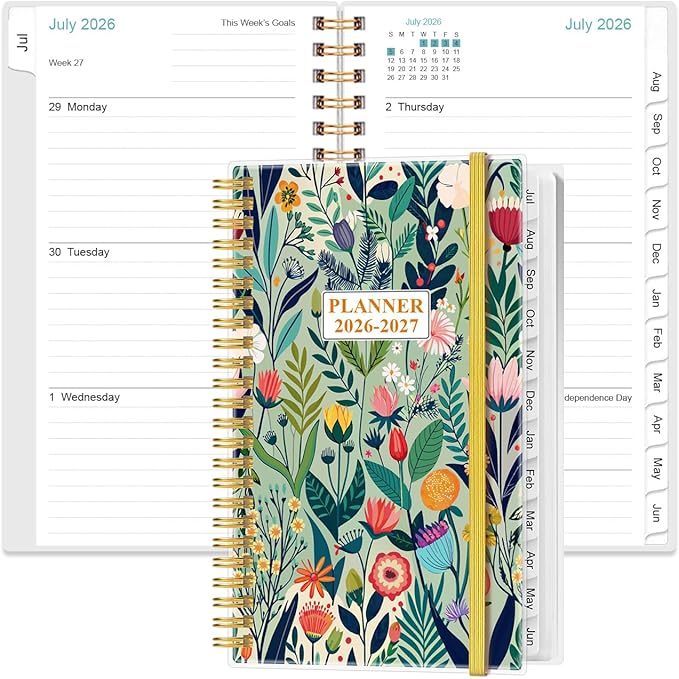 2026-2027 Pocket Planner/Calendar - 2026-2027 Planner from July 2026 - July 2027, Planner 26-27 with 12 Tabs, Twin-Wire Binding, Inner Pocket, 3.75" x 6.75", Flower-C