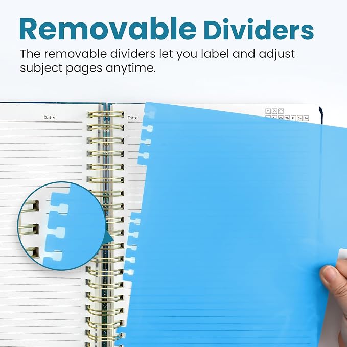 Taja Large Spiral Notebooks for Work 5 Subject with Removable Dividers