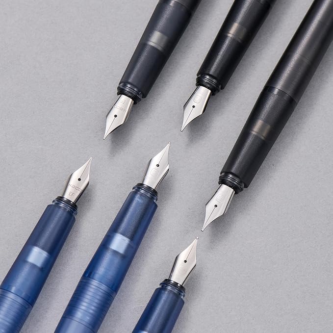 Kaco SKY Fountain Pen with Extra 8 Cartridges, Black Ink Pen with Extra Fine Nib and Ink Converter, Black