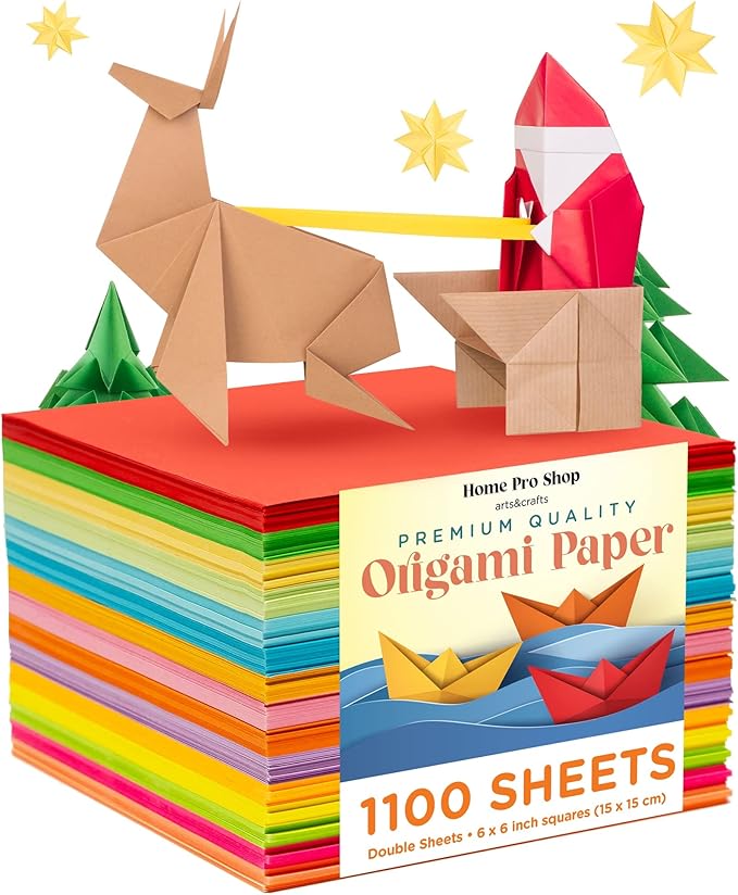 HPST Origami Paper - 1100 Sheets - Double Sided 6x6 inches Origami Squares for kids - 15 Vibrant Colors - Easy Fold Papers for Arts & Crafts