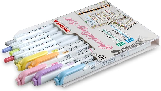 Zebra Pen - Creative 10-Pack Journaling Set - No Bleed MILDLINER Highlighters & CLiCKART Pens - Assorted Colors for Note-Taking, Bible Study, Bullet Journaling and Creative Planning (14010)