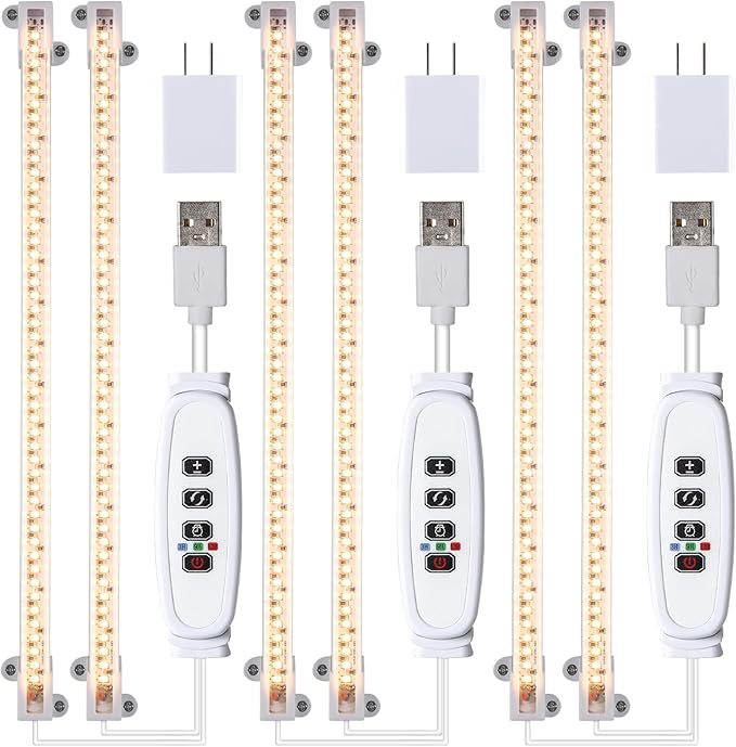 Hywyimlait 13 Inches Strip Growing Lamp for Indoor Plants, 3500K Full Spectrum LED Grow Light Strips with Auto ON/Off, 3/9/12H Timer & 10 Dimmable Levels for Green House Succulent (2 Head×3 Pack)