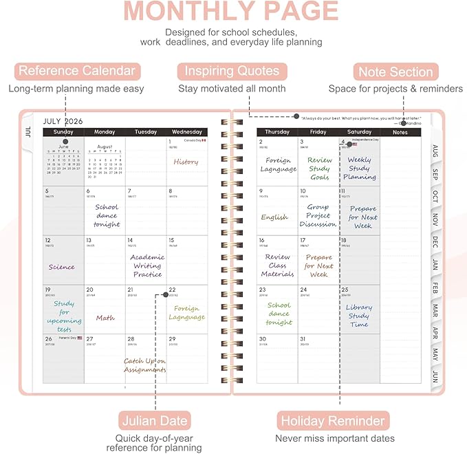 Planner 2026-2027, Weekly and Monthly Academic Planner, July 2026 - June 2027, Hardcover Calendar Agenda Book for School Year Planning, School Supplies for Teacher and Student, A5(6.3'' x 8.5'')