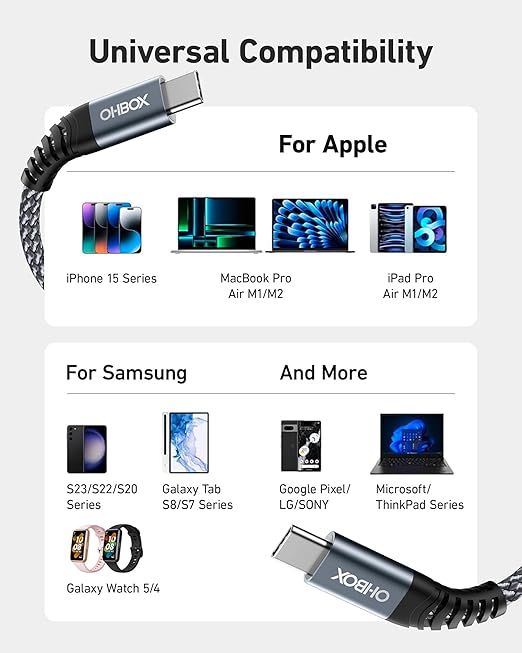 Short USBC to USBC Cable 1FT, 60W USB Type C Fast Charging Cable for Car, Durable iPhone USB C to USB C Charger Cable USB C Cord for iPhone 17/16/15/Pro Max/Plus, Samsung Galaxy S26 and More-2Pack