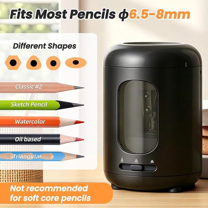 deli Electric Pencil Sharpener,3 Sharpness Modes,Battery Operated(6.5-8mm)