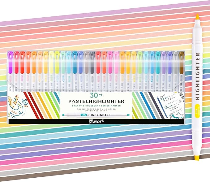 30 Count Dual-Tip Highlighters, 30 Pastel Colors Fine & Bold Tip, Quick-Dry Non-Bleeding Highlighter Markers for Bible Journaling,School,Office,Notes(30 colors highlighters - (Starry Sky+Color))
