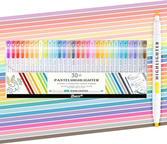 30 Count Dual-Tip Highlighters, 30 Pastel Colors Fine & Bold Tip, Quick-Dry Non-Bleeding Highlighter Markers for Bible Journaling,School,Office,Notes(30 colors highlighters - (Starry Sky+Color))