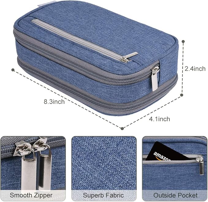 Big Capacity Pencil Case Large Pencil Bag Pouch Pen Case Pencil Marker Holder with High Storage for Office Desk Organizer Supplies Cosmetic Makeup Bag, Blue