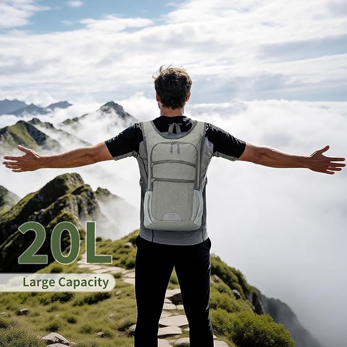 20L Lightweight Hiking Daypack, Foldable Travel Packable Backpack for Men Women for Cycling Camping Outdoor (Gray)