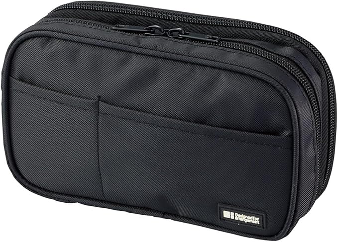 LIHITLAB Large Capacity Double Zipper Pencil Case For School Office College, Big Capacity 6 Compartments Pencil Bag Holder Adults Teen Boys Girls, Travel Cosmetics Storage, Jet Black (A7555-124)