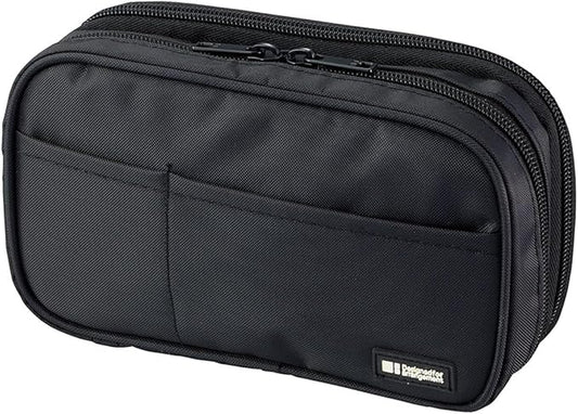 LIHITLAB Large Capacity Double Zipper Pencil Case For School Office College, Big Capacity 6 Compartments Pencil Bag Holder Adults Teen Boys Girls, Travel Cosmetics Storage, Jet Black (A7555-124)