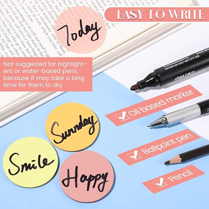 Sabary 500 Sheets Transparent Sticky Notes Round Translucent Sticky Notes Tabs Colorful Page Flags Stickers Clear Book Markers Bible Journaling Office Back to School Supplies(1.75 Inch,Bright)