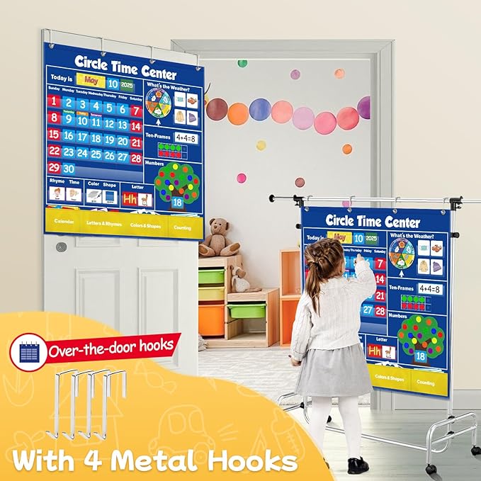 Circle Time Learning Center Pocket Chart Classroom Calendar for Kids, Weather Chart Counting Alphabet Ten Frame Color, Kindergarten Preschool Classroom Must Haves Pre K Learning Activities