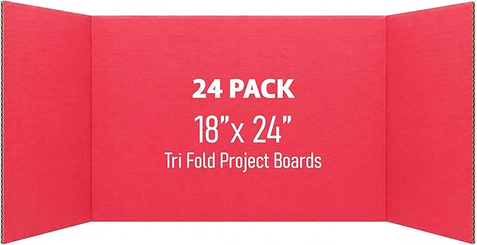 Flipside Products 18" x 48" Red Project Boards, Pack of 24, Trifold, Presentation Board, DIY Projects, Small Display, Science Fair, Classroom, Clubs, 4H, Graduation