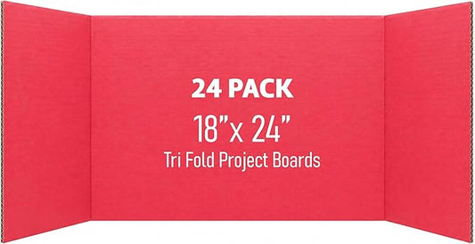 Flipside Products 18" x 48" Red Project Boards, Pack of 24, Trifold, Presentation Board, DIY Projects, Small Display, Science Fair, Classroom, Clubs, 4H, Graduation