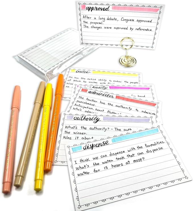PPAPPAPPIYO Cute Doodle Border 3x5 Index Cards (50 Pack) - Aesthetic Heart Frame Lined Note Cards, 260gsm Heavyweight Thick Flashcards for Studygram, School, Journaling (Black, 3x5)