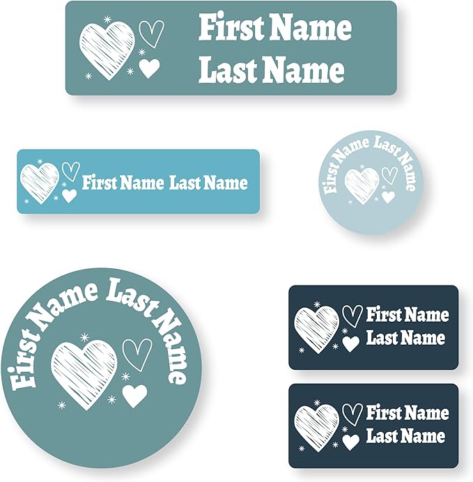 Personalized Kids Name Labels – Waterproof Custom Stickers for Daycare & School, Dishwasher & Laundry Safe (Heart-4)