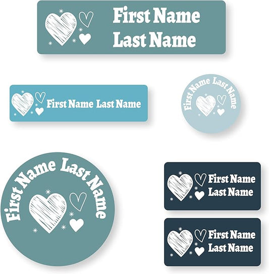 Personalized Kids Name Labels – Waterproof Custom Stickers for Daycare & School, Dishwasher & Laundry Safe (Heart-4)