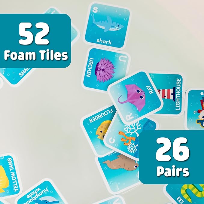 Chuckle & Roar Bath Matching Memory Game for Kids Ages 3+ – Water-Safe Foam Alphabet Matching Game for Toddlers, Bathtub & Pool Learning Fun