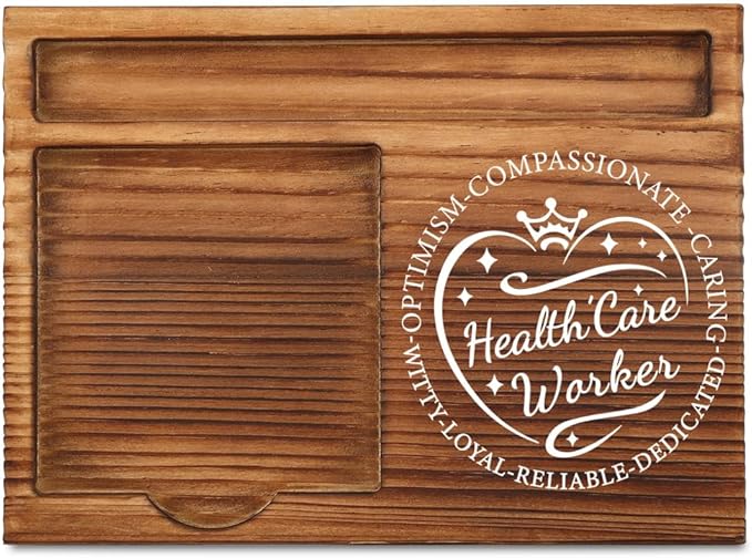 THRXOBN Desk Organizer for Healthcare Workers & Medical Professionals - Natural Wood with Slots for Notes, Pens, and Small Office Supplies – Stylish & Practical Workspace Solution,WSH20