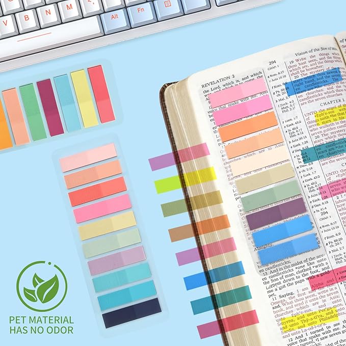 Lysas 2400pcs Book Tabs for Annotating, Writable Morandi Translucent Page Markers Sticky Tabs Clear Sticky Notes, Repositionable Book Flags Strip, Annotation File Index Tabs