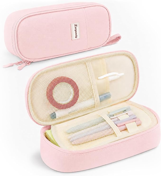 Zzrywuty Large Pencil Case, Big Capacity Pencil Pouch Office College School Stationery Pen Bag for Teen Girl Boy Men Women, Pink