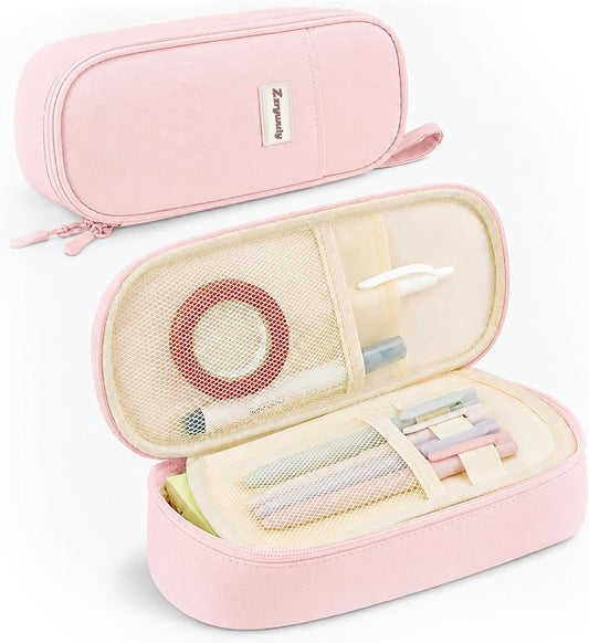 Zzrywuty Large Pencil Case, Big Capacity Pencil Pouch Office College School Stationery Pen Bag for Teen Girl Boy Men Women, Pink