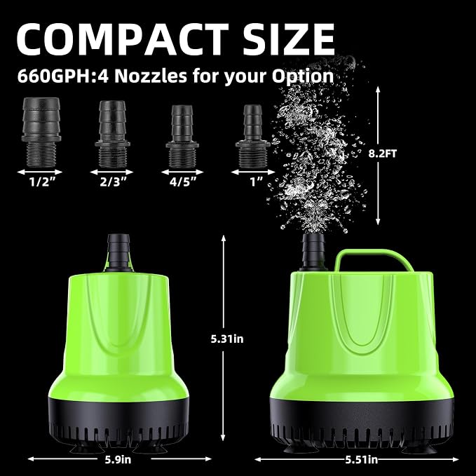 FREESEA Durable Small Pond Pump: 365+ days Continuous Operation | 660GPH 40W Bottom Suction with Epoxy-Sealed Motor & 176℉ Overheat Protection for Pond Circulation Water Change