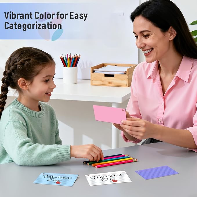 200 Count 3 x 5 Inch Colored Index Cards with Binder Rings, Lined & Blank Study Cards, Thick Cardstock Flash Cards for Students & Teachers, Color-Coded Notecards for School, Home, Work
