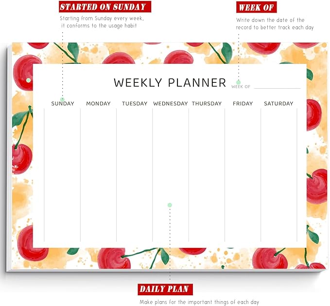 Undated Weekly Planner Notepad, 52 Sheet Tear-Off Weekly To Do List Notepad, Desk Planner Pad Calendar, Blank Calendar for Daily Habit Tracking/Menu Planning(8.26"x11,69")