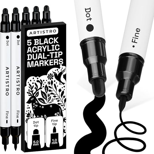 ARTISTRO 5 Precision Dual-Tip Acrylic Paint Markers – Paint Pens Set with Dot & Fine Tips for Fabric, Rock, Glass, Wood, Coloring Books – Classroom & Art Supplies Gift Teacher Appreciation Gift