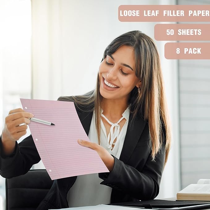 PerKoop 400 Sheets Colored Loose Leaf Paper 8.5" x 11" college ruled Lined 3 Hole Punched notebook Filler Paper for 3 Ring Binders Office School Supplies (Retro Color)