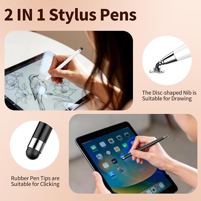 10 PCS Stylus Pen for Touchscreen, Lightweight 2 in 1 Dual-Tip Design, for Drawing, Note-Taking & Gaming, Stylus Pen for iPad, iPhone, Android Tablets Capacitive Touch Screen