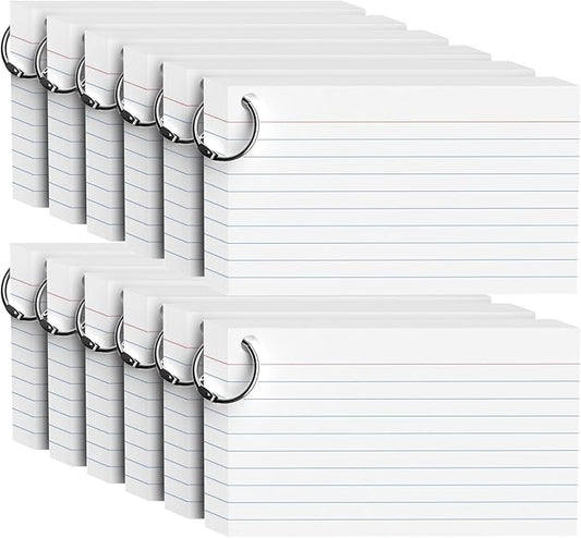 600 Count White Index Cards 3x5 Inch with Ring, Heavy Weight Flash Cards, Note Taking Supplies, Portable Note Cards, Study Flashcards for Students & Teachers, Office Home School Study Supplies