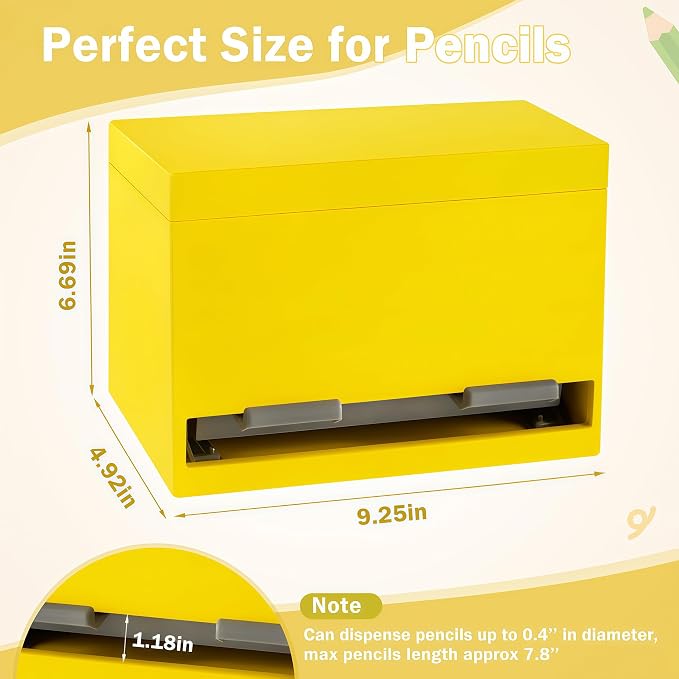 Aigybobo Pencil Dispenser for Classroom, Wooden Desk Pencil Holder, Yellow | Teacher Must Haves, Classroom Organization, Wooden Dispenser for Pencils or Straws, for Offices, Kitchens, Restaurants