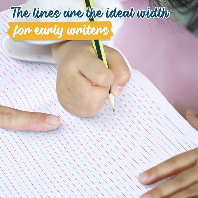 Watersay 200 Pack Primary Ruled Composition Notebook, Grade K-2 Journal 50 Sheets, 7-1/2" x 9-3/4" Primary Composition Book Writing Notebook for Kids Kindergarten Preschool 1st 2nd Grad (Black)