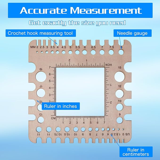 Wooden Rulers Wooden Knitting Crochet Gauge Ruler Stitch Counter Spinner Yarn Measure Tool Square Craft Accessory for Needles