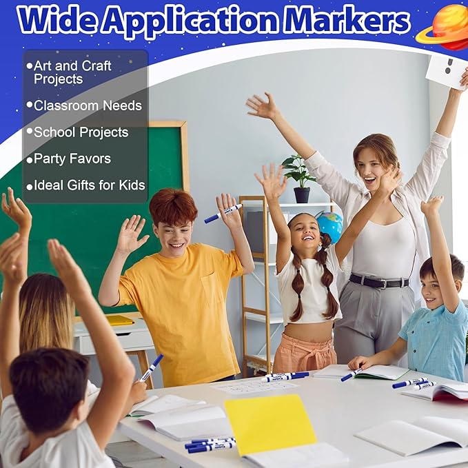 24 Pcs Washable Markers Bulk Broad Line Markers Coloring Conical Tip Large pens for Kids art projects, Teachers, Students, Toddlers, Party Favors, Classrooms, Donations(Blue)