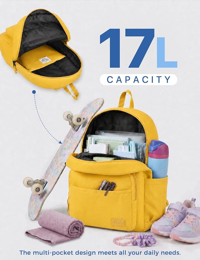 VASCHY School Backpacks, Lightweight Bookbag Schoolbag for Boys Girls Casual Basic Simple Daypack for Women Yellow