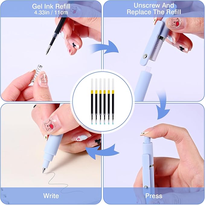 Gel Pens, 6 Pack 0.5mm Fine Point Pen Black Ink with 6 Refills, Quick Dry & No Smear, Smooth Writing Pens for Journaling, Back to School Supplies Office Desk Accessories Gifts for Nurse Women