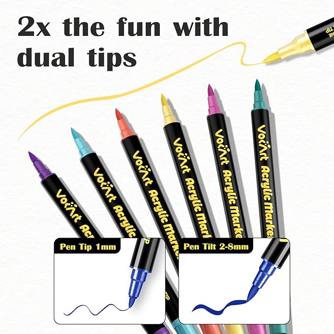 VOKART 120 Colors Acrylic Paint Markers - Dual Tip Brush & Fine Fabric Paint Pens for Rock, Canvas, Ceramic, Wood, Glass, Textile, Paper - DIY Art Supplies for Artists, Adults, Holiday Decorations