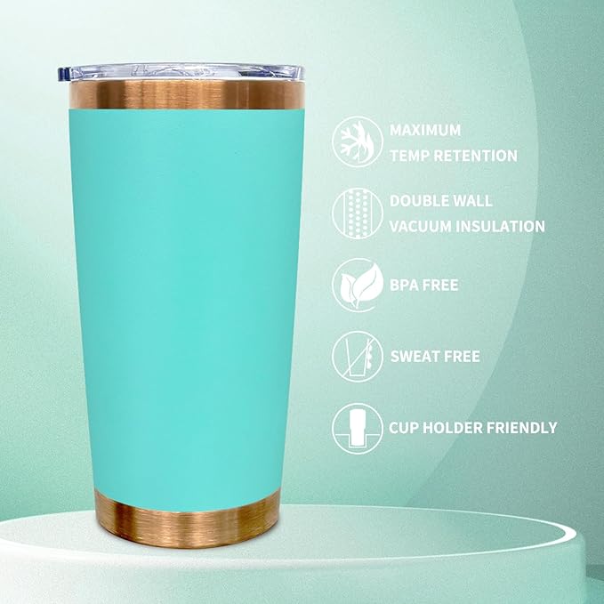 20 oz Tumbler Bulk Stainless Steel Tumblers with Lids and Straws, Double Wall Vacuum Insulated Travel Coffee Mug for Laser Engrave, Powder Coated Cups for Hot and Cold Drinks (Mint Green,1 pack)