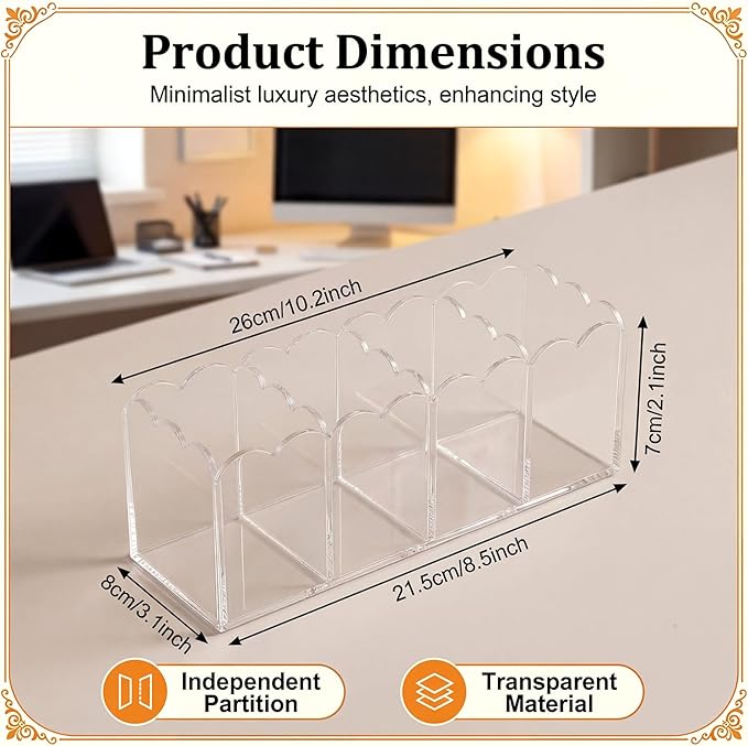 Sabary Scalloped Acrylic Dry Erase Marker Holder Whiteboard Non Slip Coastal Style Pen Holder for Fridge Locker Organizer for Work Locker Desk Accessories Pencil Cup(7.9 x 2.7 x 3.5'')