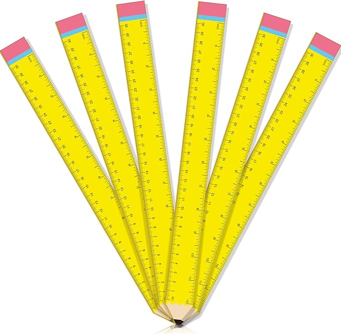 Affrolling 6 Pcs Pencil Shaped Wooden Rulers 12 Inch/30cm Measuring Standard 2 Scale Cute Pencil Rulers Gifts Bulk for Students Home Office