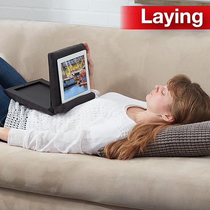 Ontel Pillow Pad Fold Away Multi-Angle Soft Tablet Stand, Gray