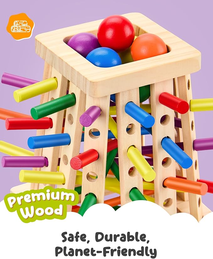 Montessori Wooden Board Game, 36 Colorful Sticks Board Games for Kids 4-6, Fine Motor Skills Toy Math Learning Montessori Toys for 3 4 5 6 Year Olds, Wooden Stick Game Family Games, Gift Boys Girls