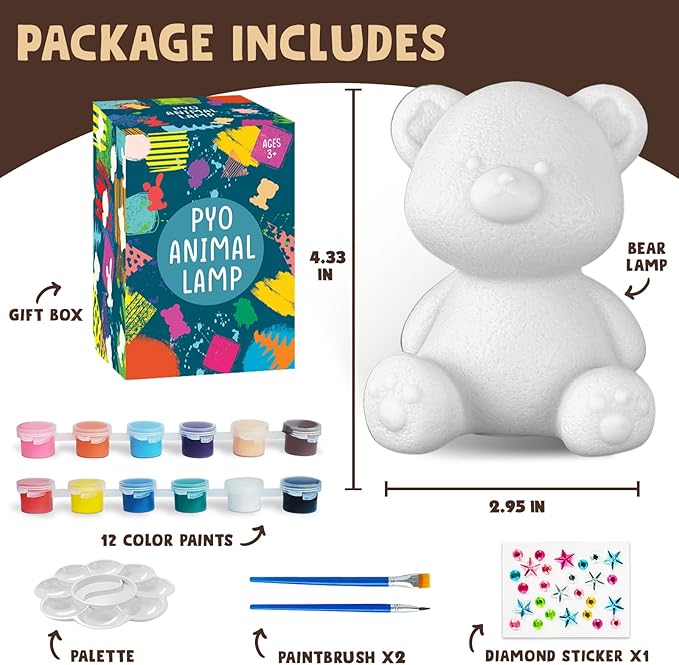 Goody King Paint Your Own Bear Lamp Kit, DIY Night Light, Arts and Crafts for Kids Ages 8-12, Art Supplies Painting kit for Kids, Room Decorations, Bear Crafts Birthday Gifts for Kids Ages 3 4 5 6 7 8