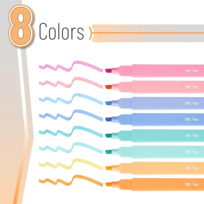 Mr. Pen- Aesthetic Highlighters No Bleed, 8 Pack, Assorted Colors, Chisel Tip, Cute Highlighters Assorted Colors for Journaling, Highlighting, Underlining, Fast Dry, Back to School Supplies