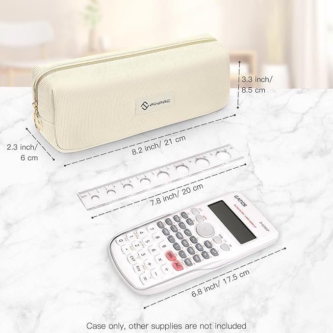 FINPAC Pencil Case, Corduroy Aesthetic Makeup Bag, Cute Kawaii Pen Bag Pouch Holder Box Organize for Study, Office, or Travel (Beige)
